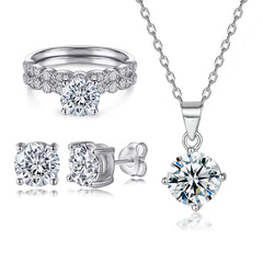 925 Silver Ring Set Simple Earrings Prong Necklace