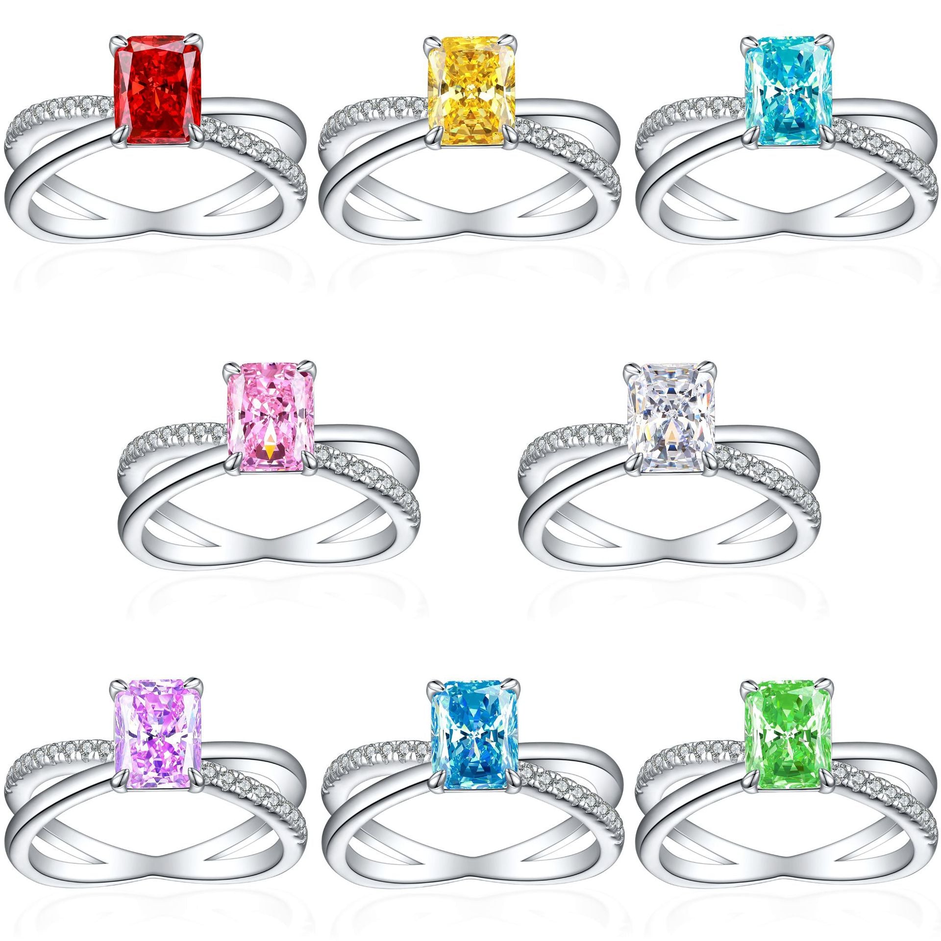 925 Silver Flame Ice Square Gem Ring