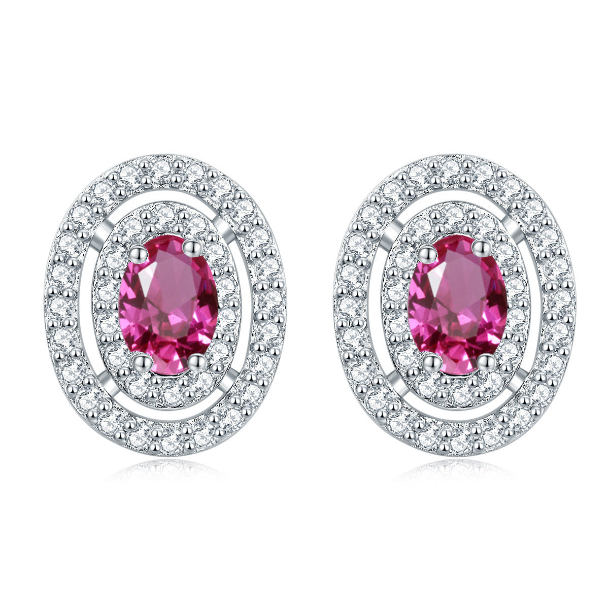 925 Silver Oval Halo Studs