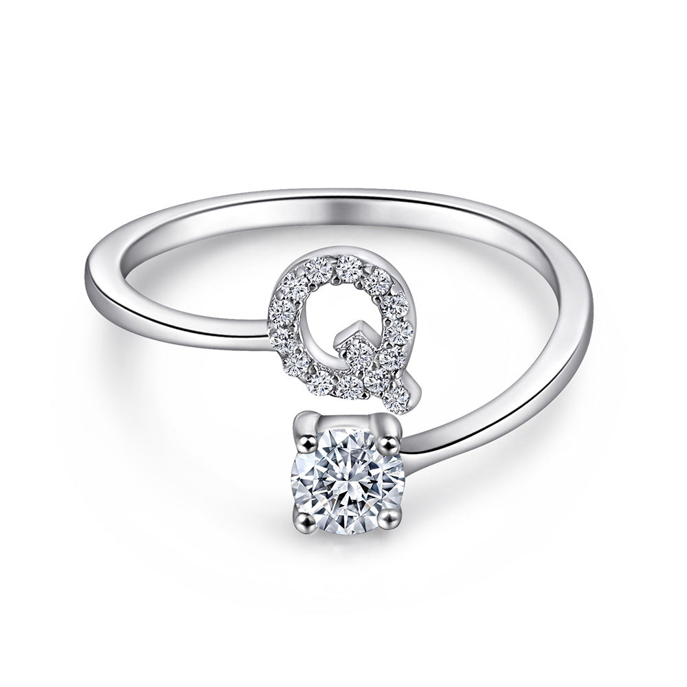 925 Silver Adjustable Letter Ring