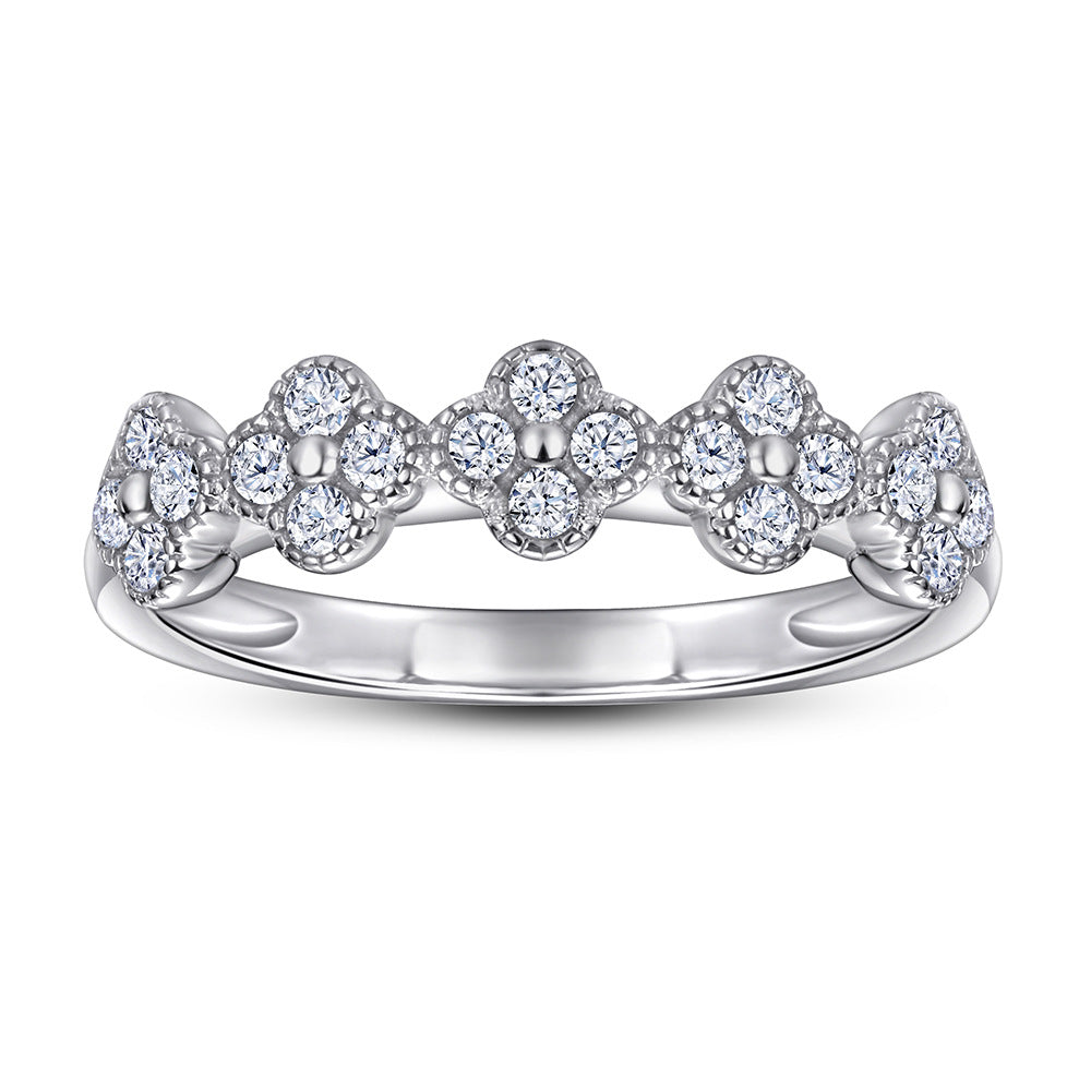 925 Silver Clover Pavé Ring