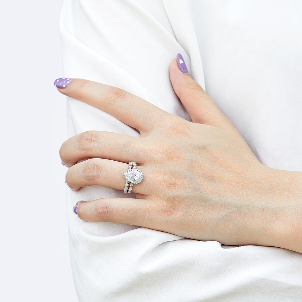 925 Silver Teardrop Ring Set Beating Heart Necklace Earrings