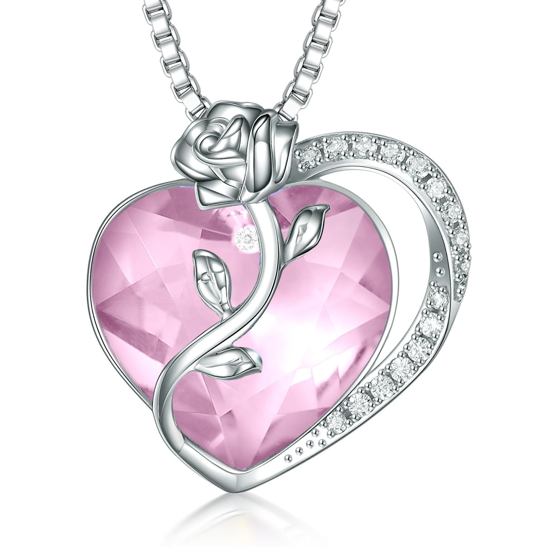 S925 Silver Rose Ruby Heart Necklace