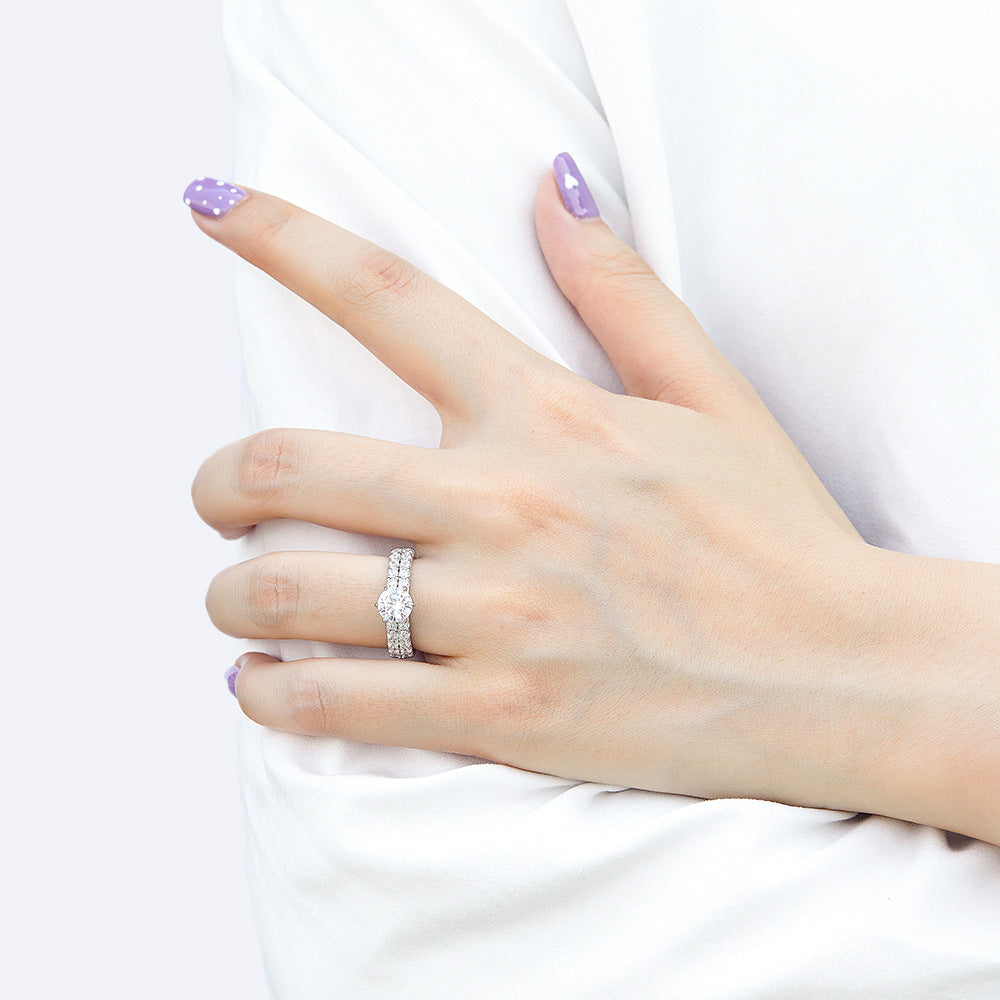 925 Silver Double Row Six-Prong Ring