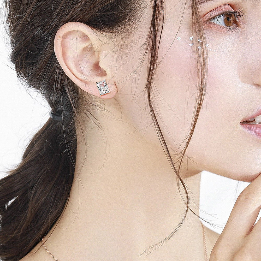 925 Silver Rectangle Birthstone Earrings