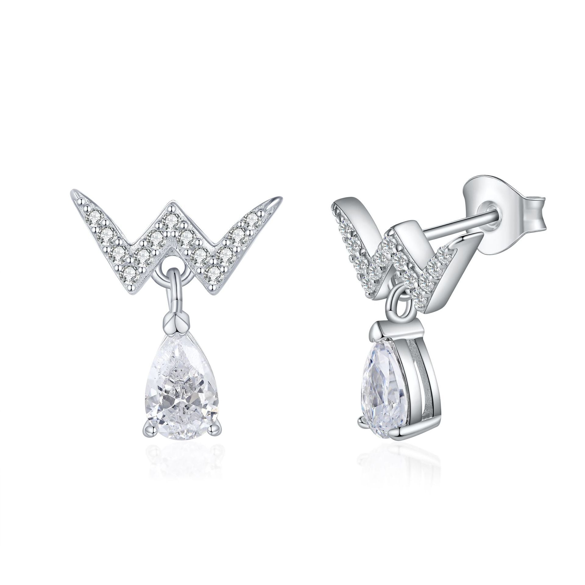 S925 Silver W Letter Drop Earrings