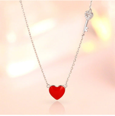 S925 Silver Cross Key Heart Zircon Pendant Necklace
