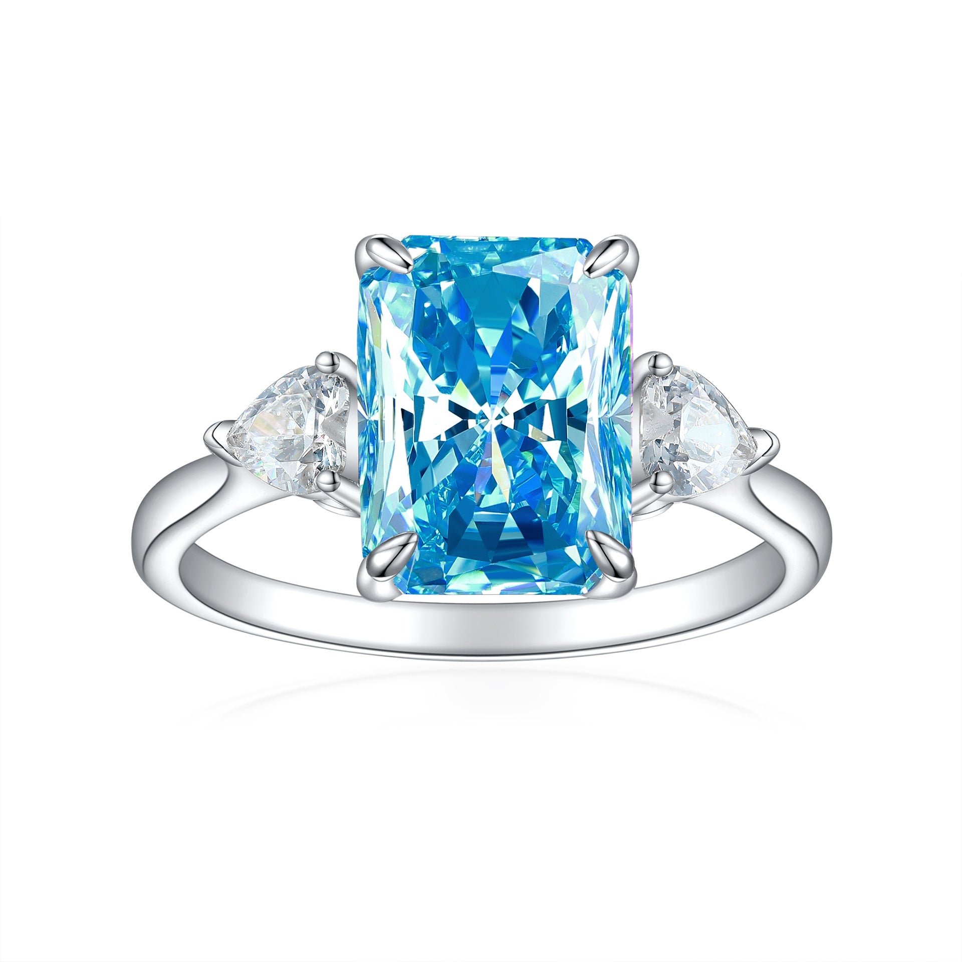 S925 Silver Flame-Cut Heart Ring - 8x11mm CZ