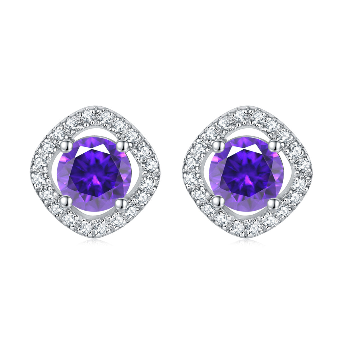 925 Silver Square Halo Earrings