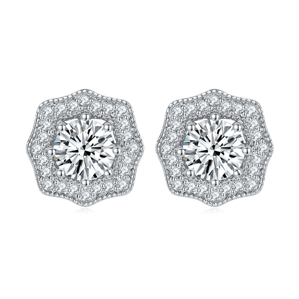 S925 Silver Heart Zircon Stud Earrings