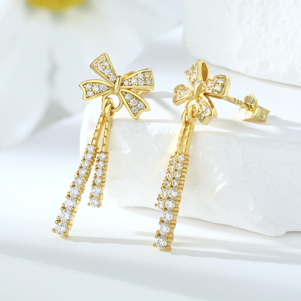 925 Silver Bow Drop Earrings