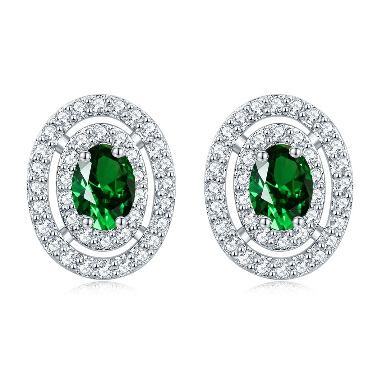 925 Silver Oval Halo Studs