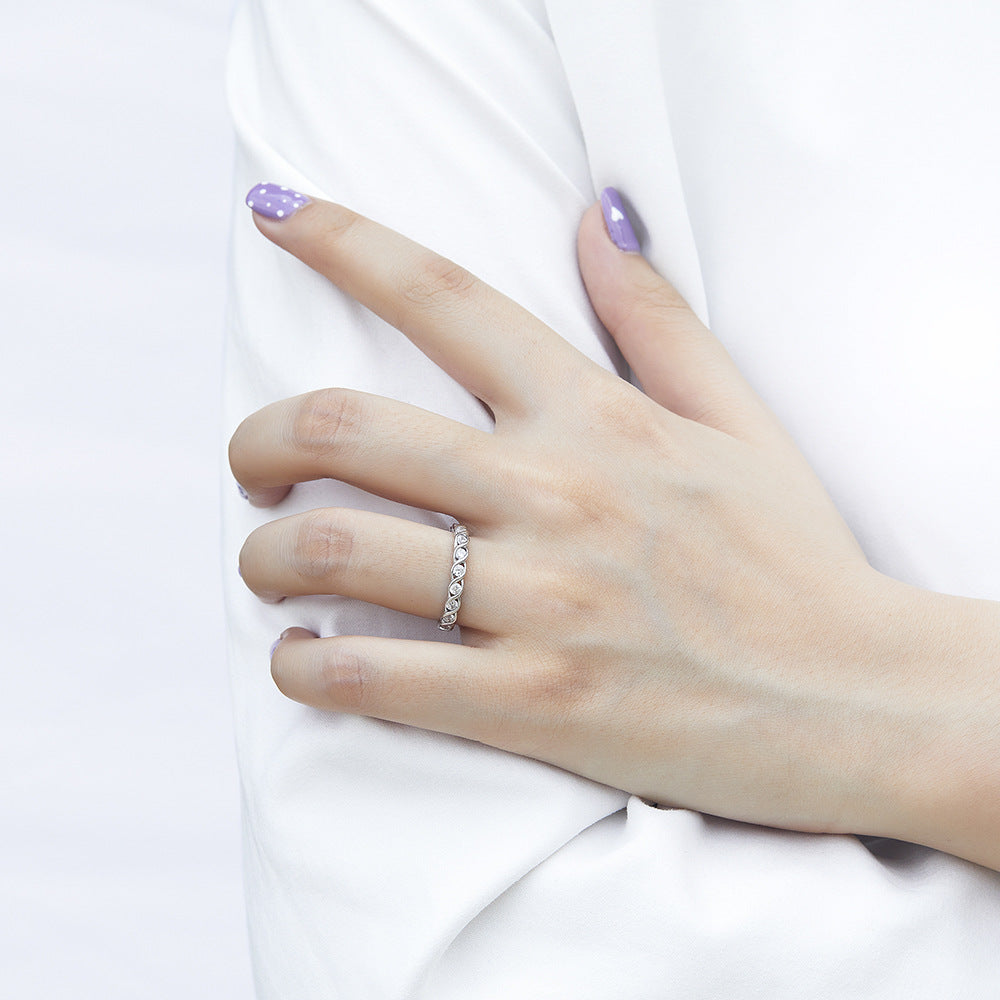 925 Silver Wave Design Pavé Ring