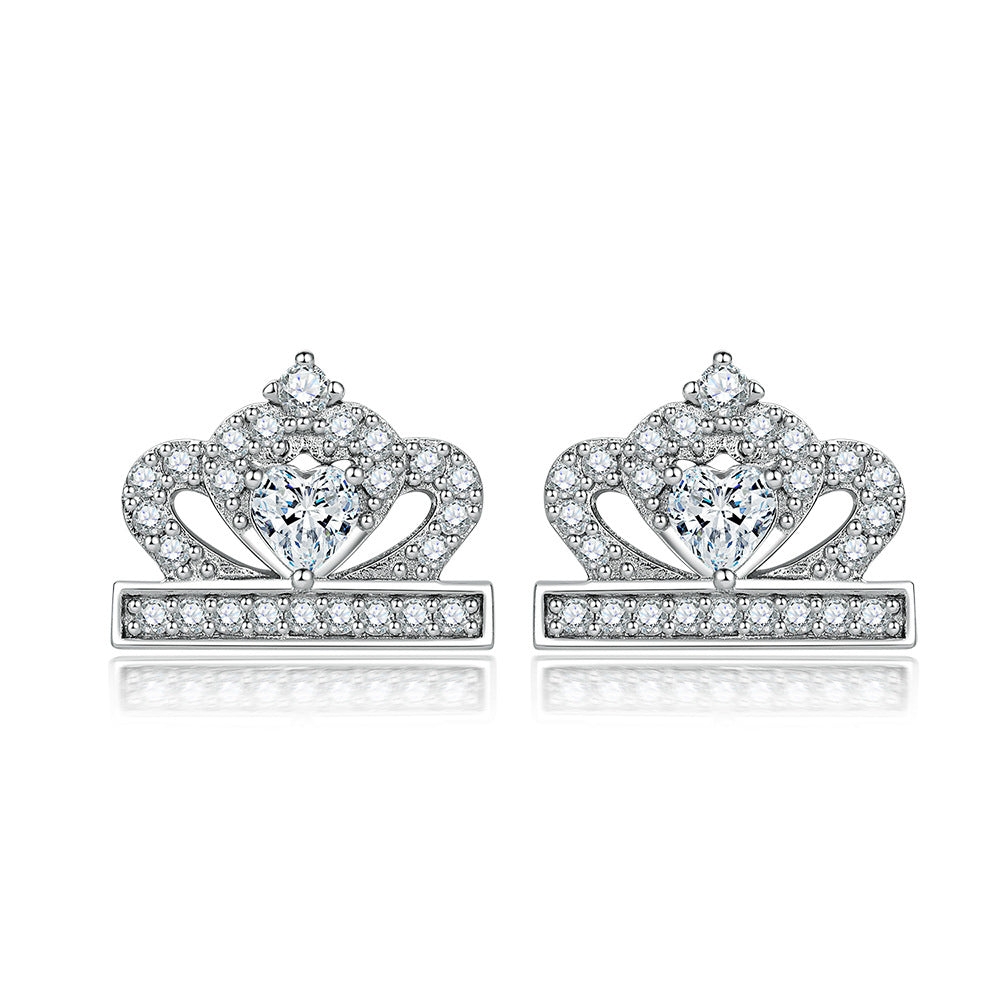 925 Silver Bow Crown Heart Studs