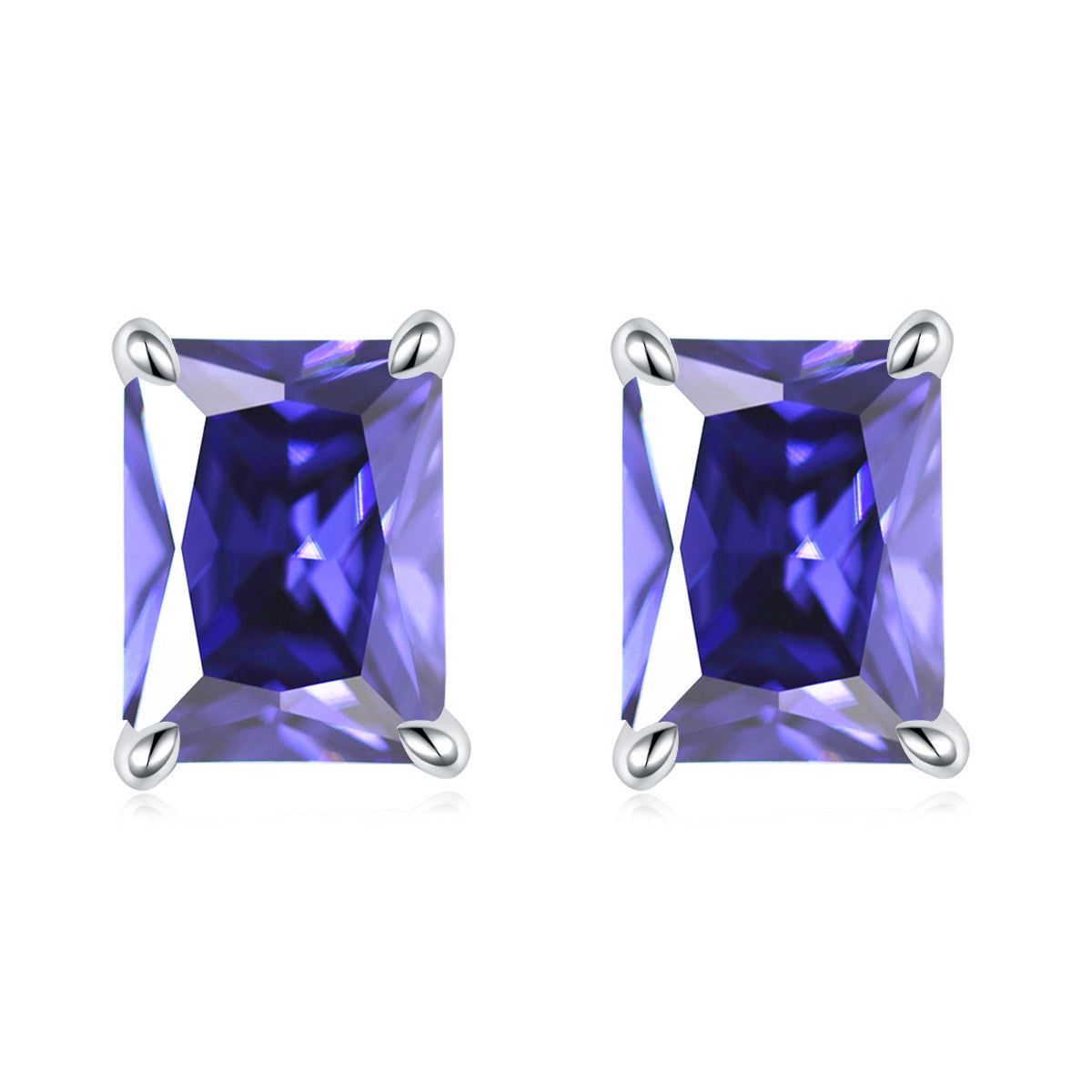 925 Silver Rectangle Birthstone Earrings