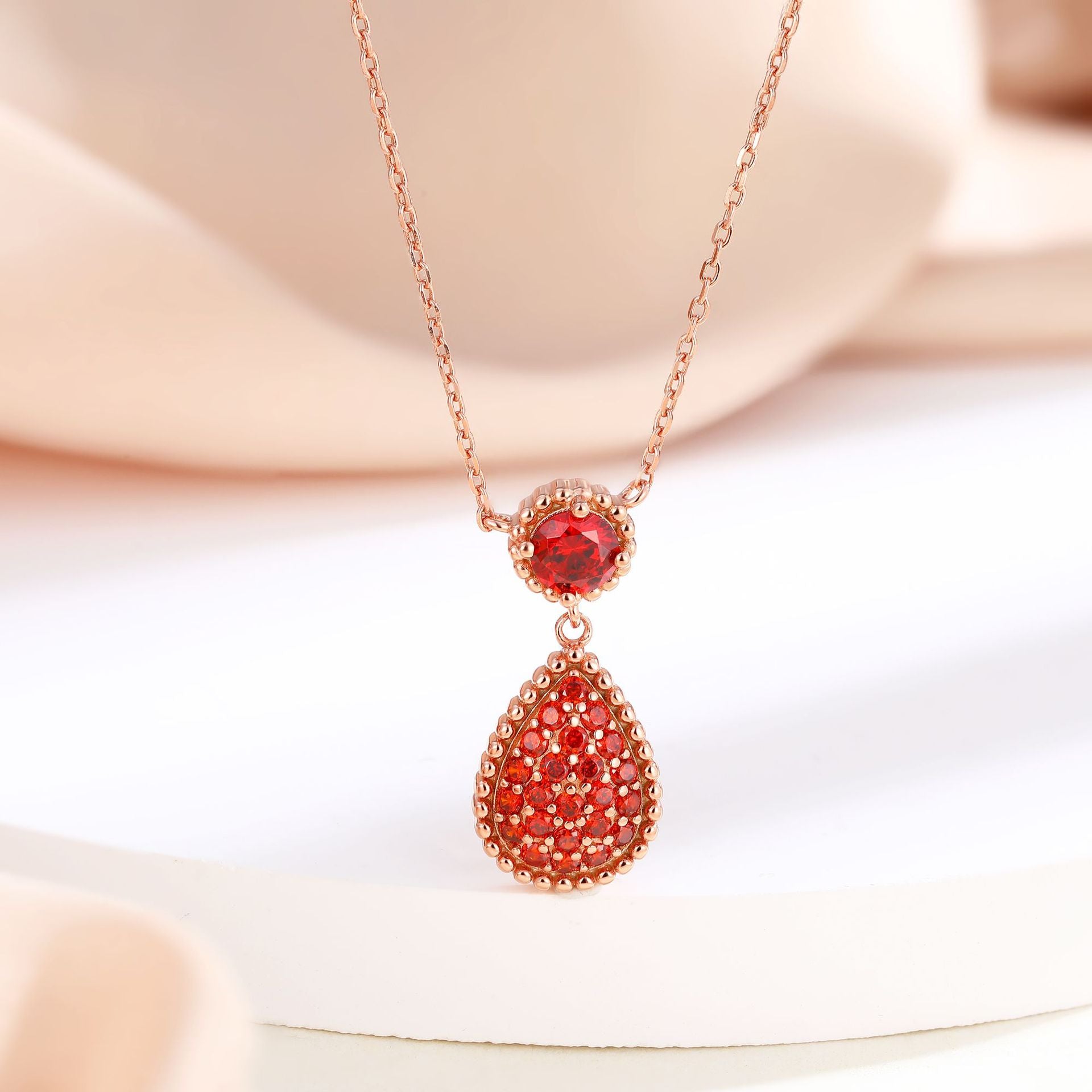 S925 Rose Gold Silver Garnet Necklace