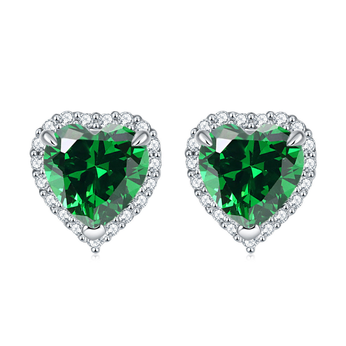 Gemstone Heart S925 Silver Stud Earrings
