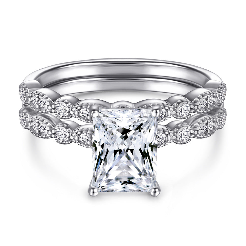 925 Silver Square Diamond Ring Zircon Earrings Crystal Necklace