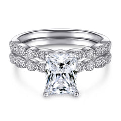 925 Silver Square Diamond Ring Zircon Earrings Crystal Necklace