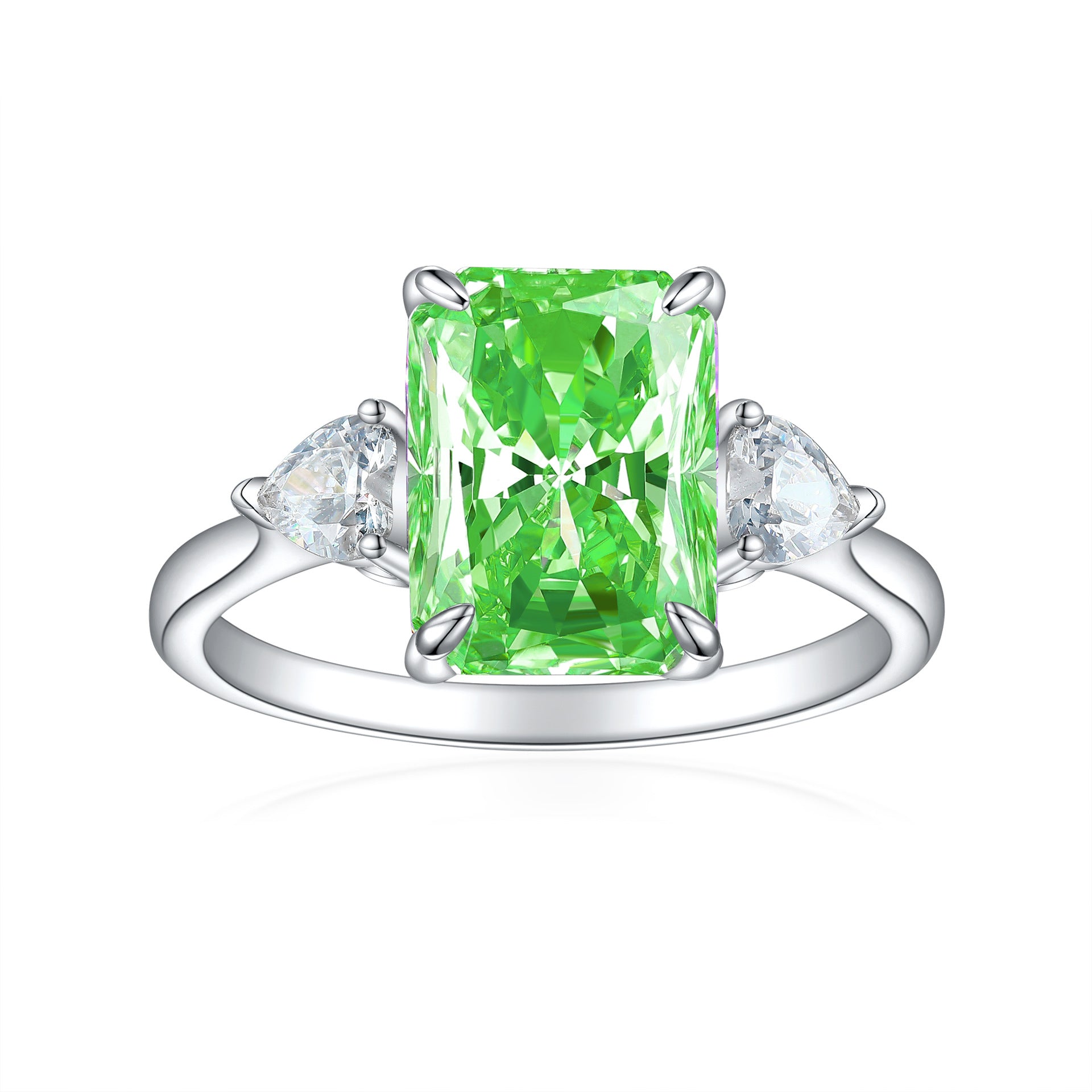 S925 Silver Flame-Cut Heart Ring - 8x11mm CZ