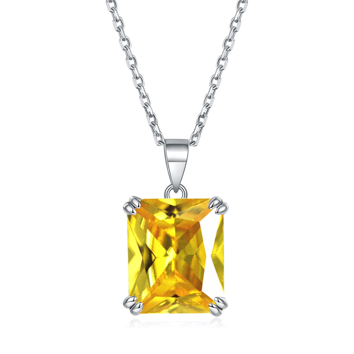 S925 Silver Rectangular Zircon Necklace