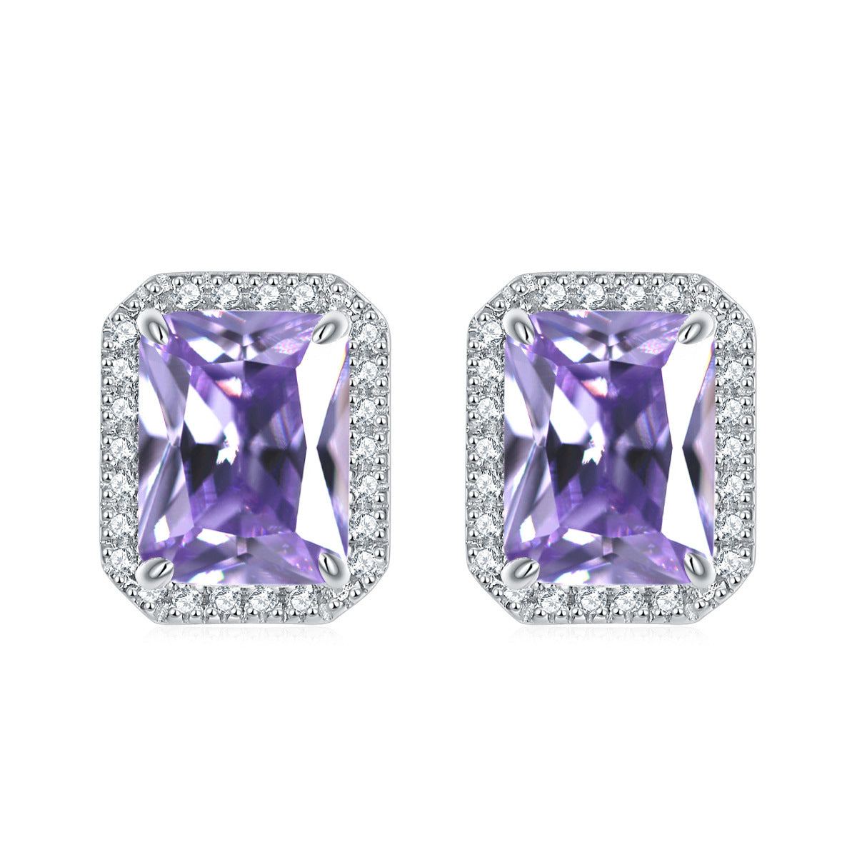 925 Silver Rectangle Halo Studs