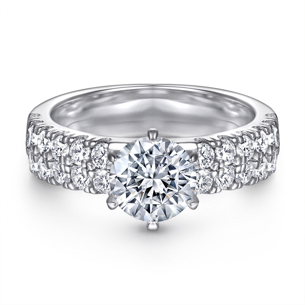 925 Silver Double Row Six-Prong Ring