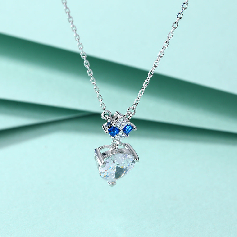 S925 Silver Blue Zircon Heart Necklace