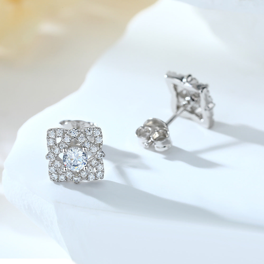 S925 Square CZ Stud Earrings