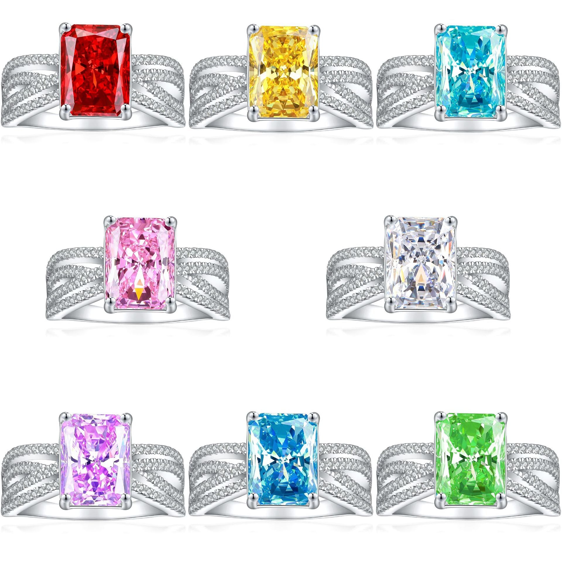 925 Silver 4ct Square Flame Ice Ring
