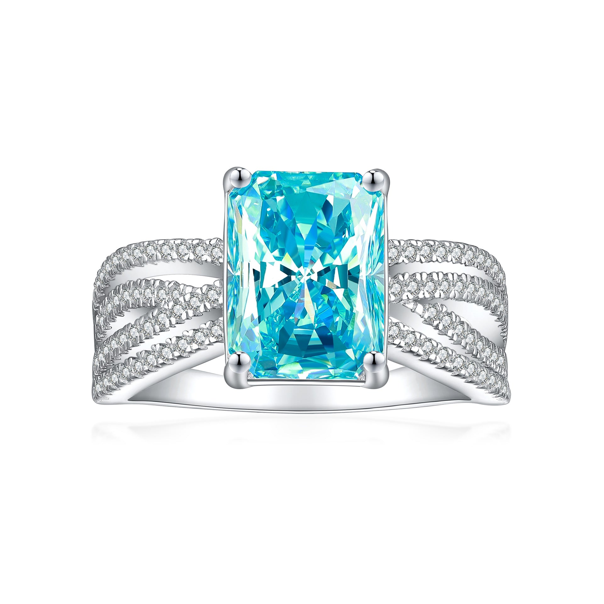 925 Silver 4ct Square Flame Ice Ring