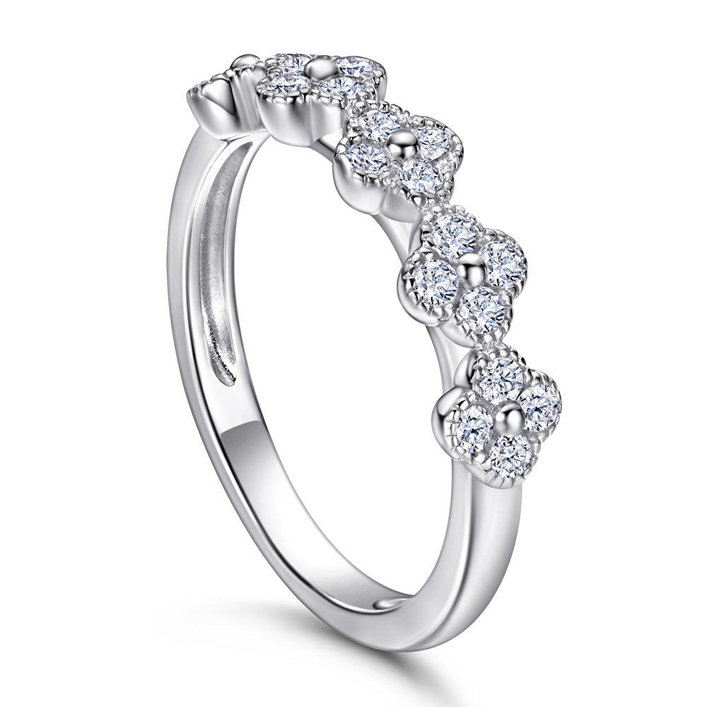 925 Silver Clover Pavé Ring