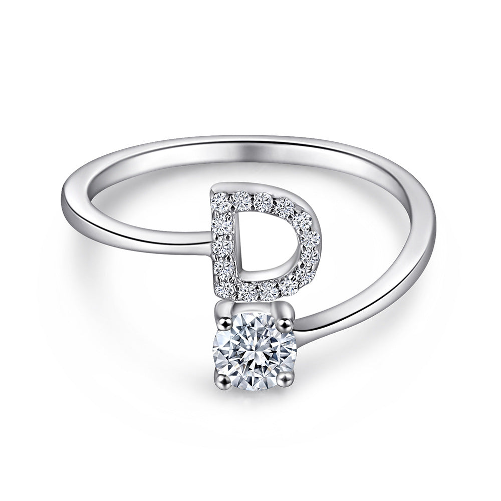 925 Silver Adjustable Letter Ring