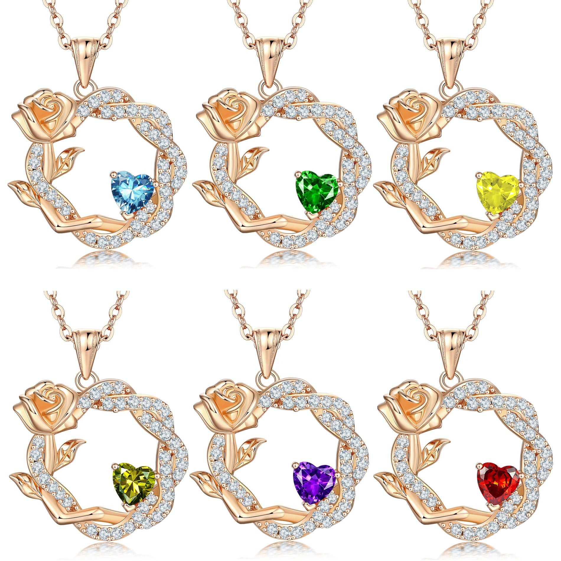 S925 Silver Rose Gemstone Pendant Necklace