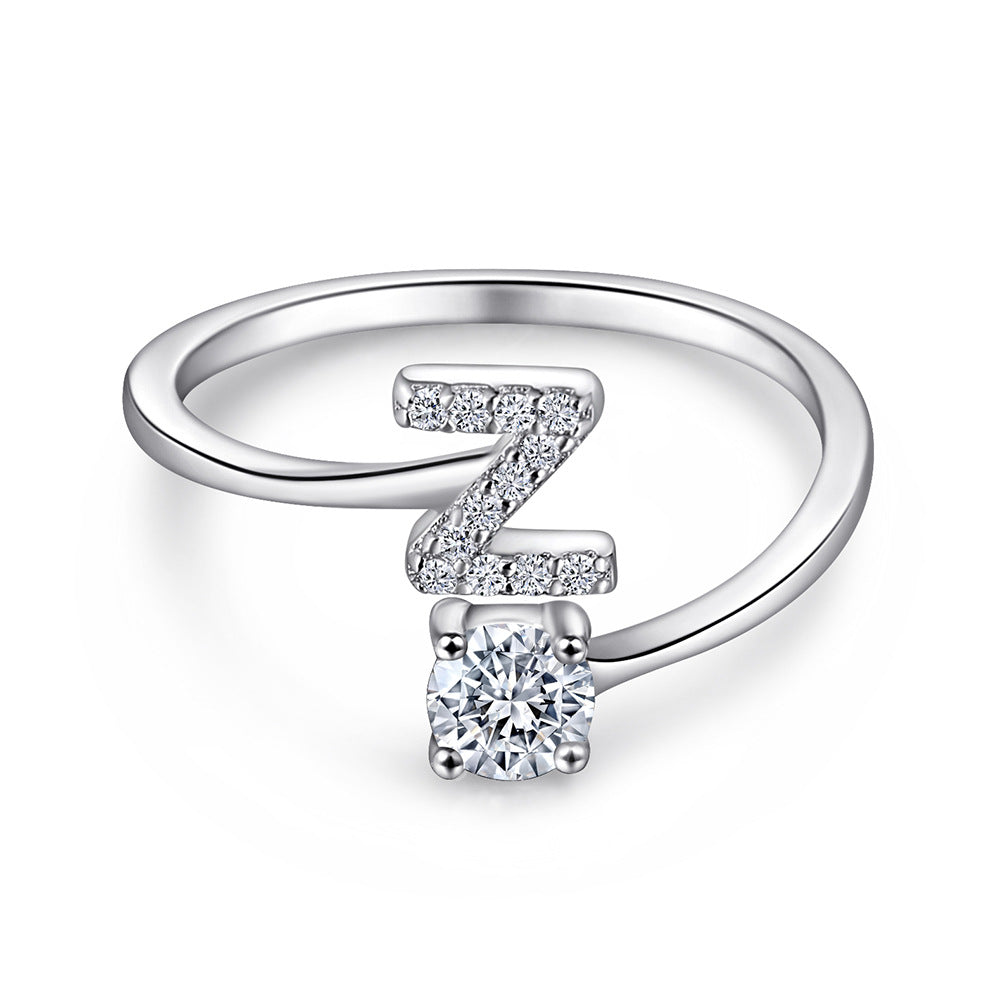 925 Silver Adjustable Letter Ring