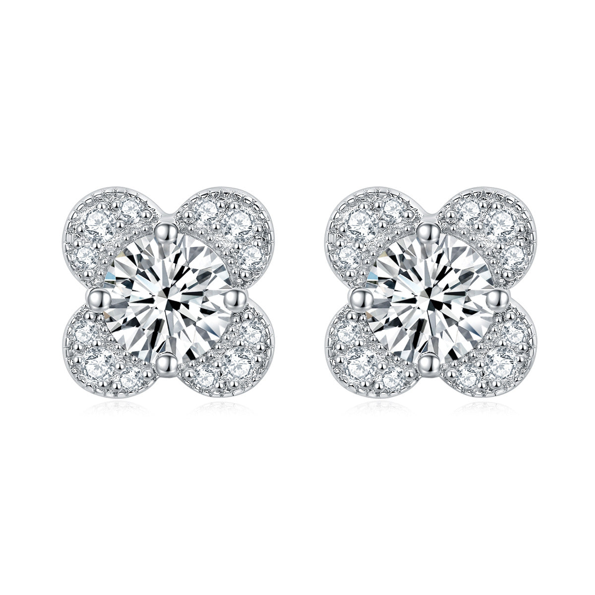 S925 Silver Heart Zircon Stud Earrings