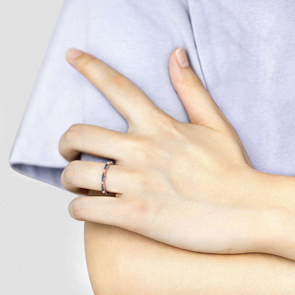925 Silver Blue CZ Pavé Band Ring