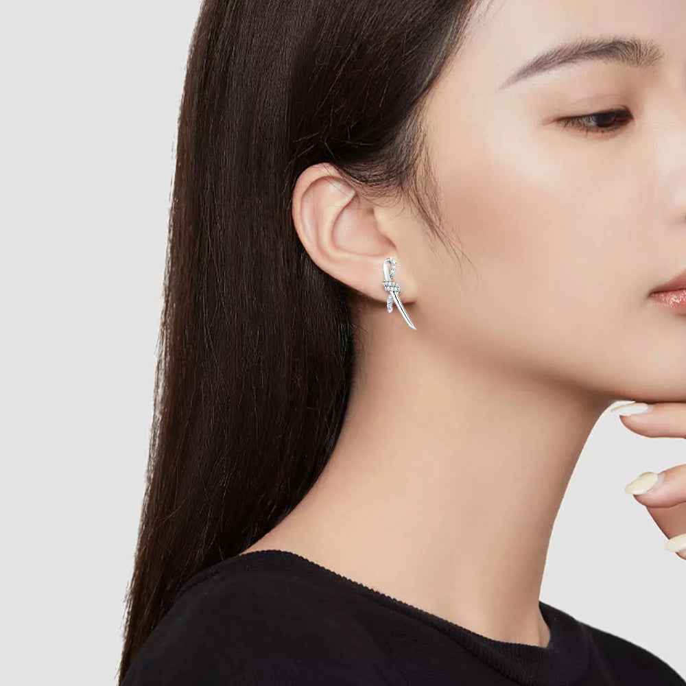 925 Silver Twisted Bow Earrings Studs