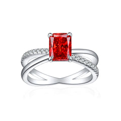 925 Silver Flame Ice Square Gem Ring