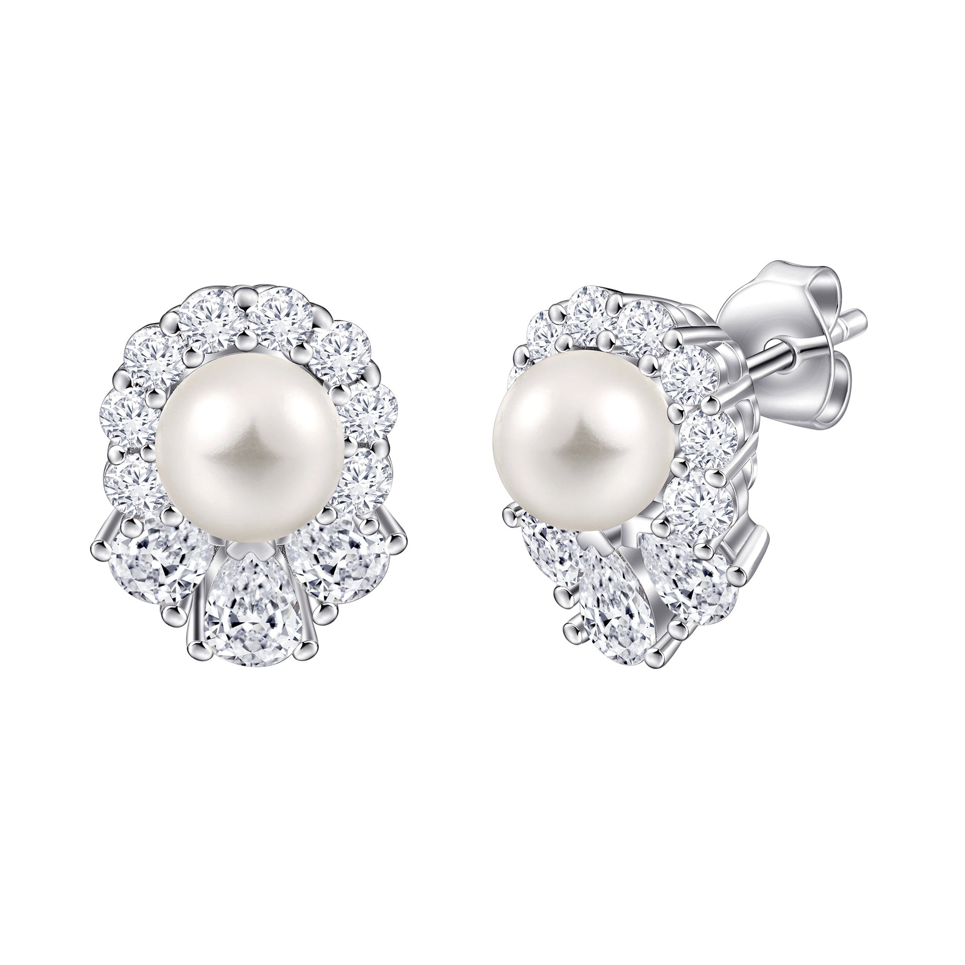 925 Silver Pearl Ring Zircon Earrings Shell Necklace