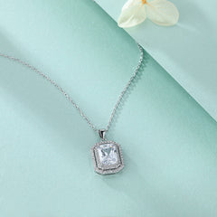 S925 Silver Rectangular Zircon Pendant Necklace