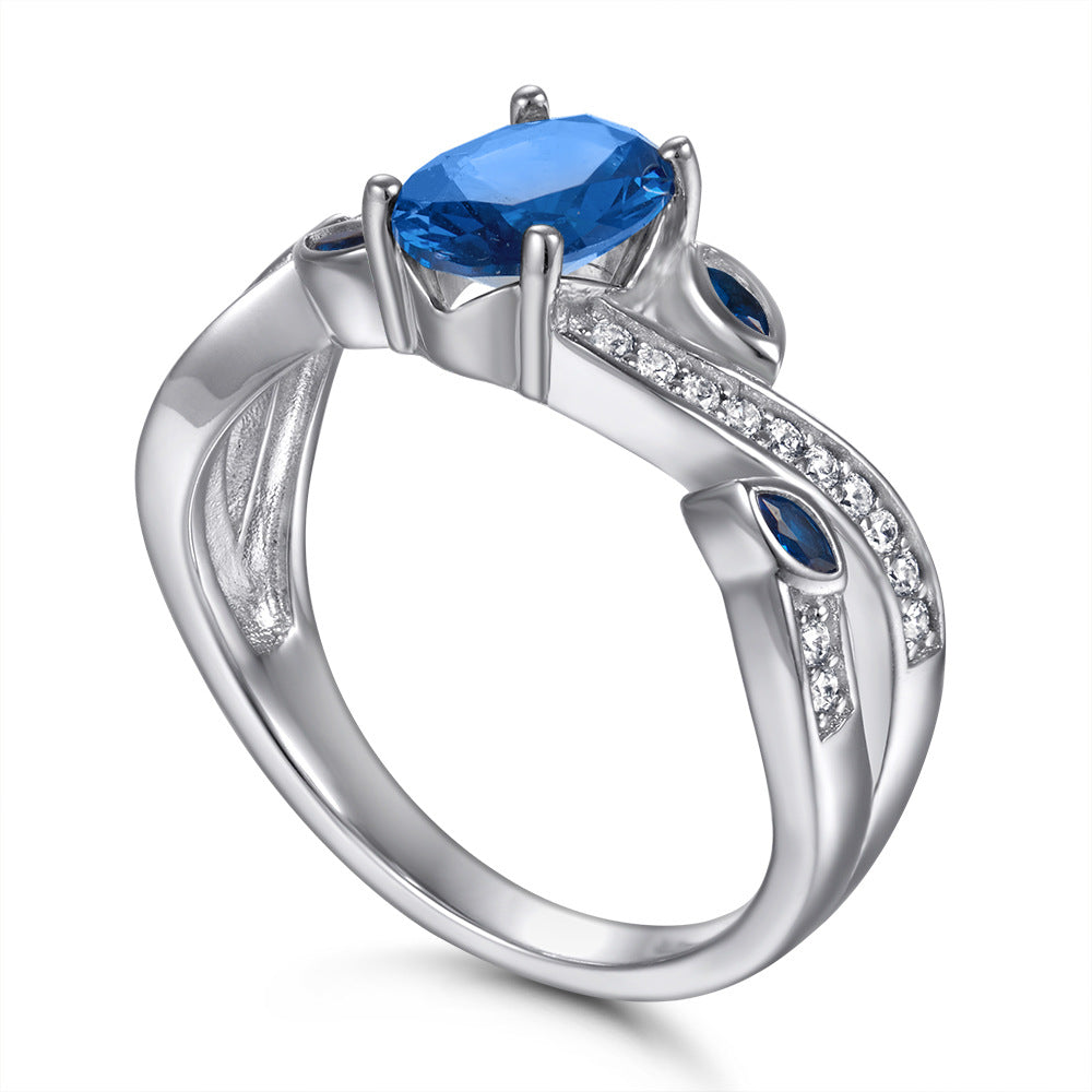925 Silver Blue Sapphire Wedding Band