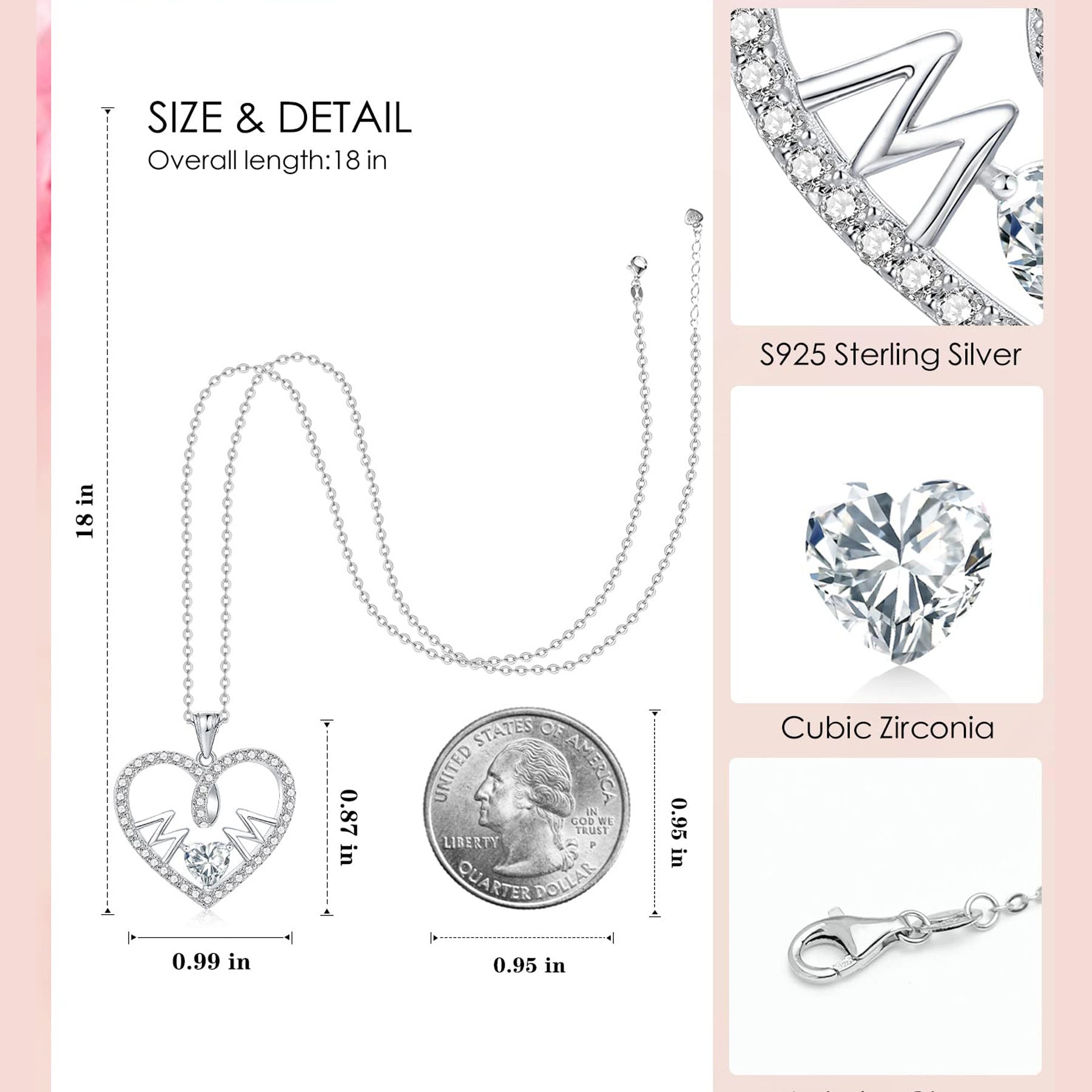 S925 Silver 5A Zircon Heart Necklace