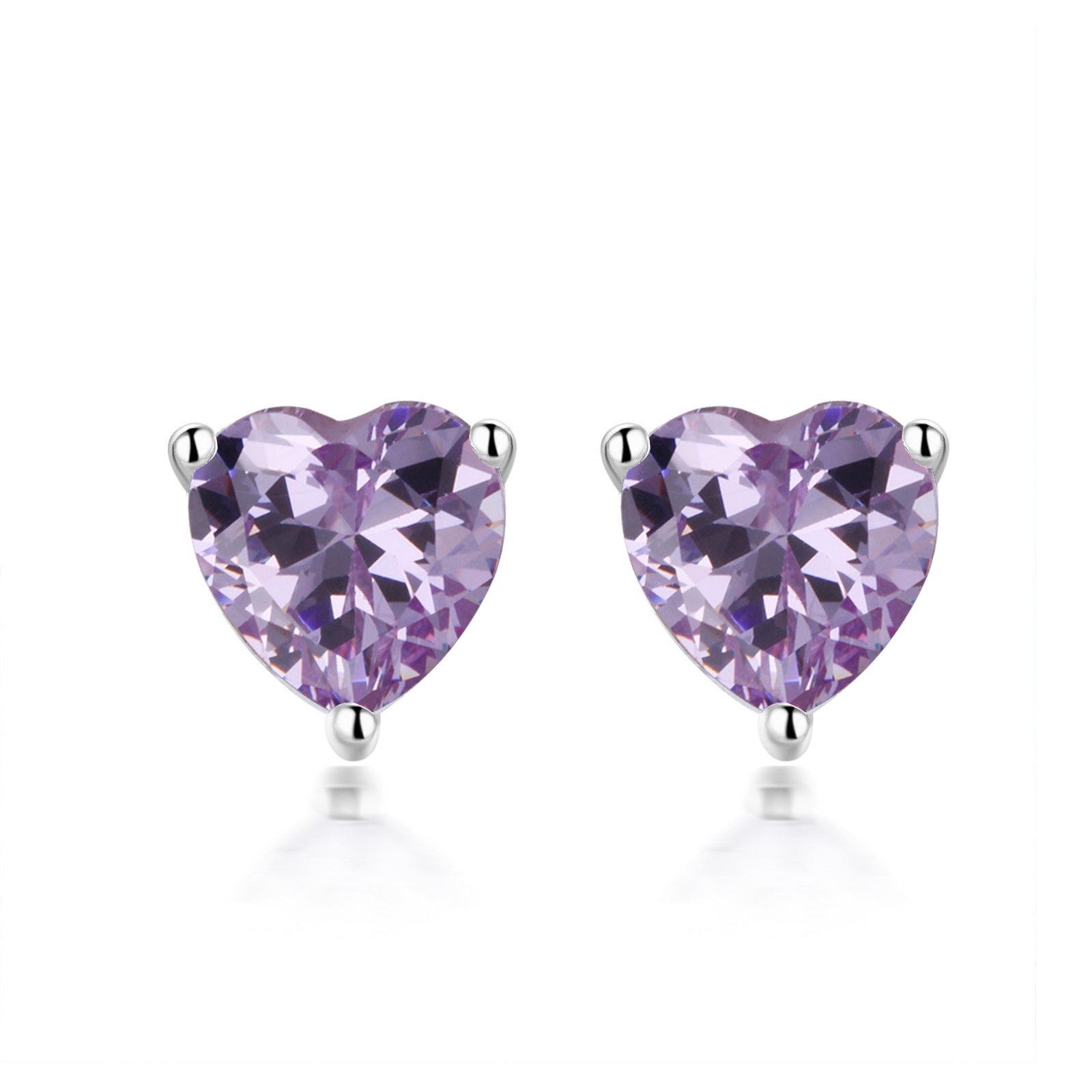 S925 Zodiac Heart Earrings - Birthstone CZ Studs