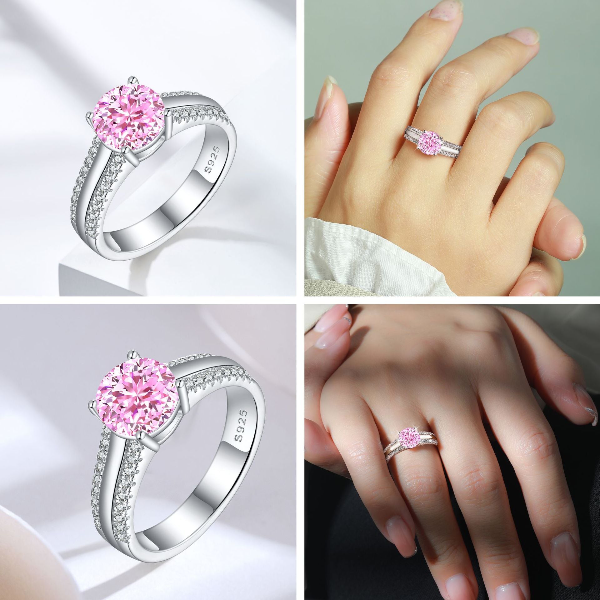925 Silver 2ct Half Band Flame Ice Ring