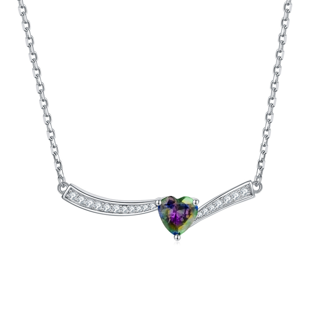 S925 Silver Aquamarine Heart Necklace
