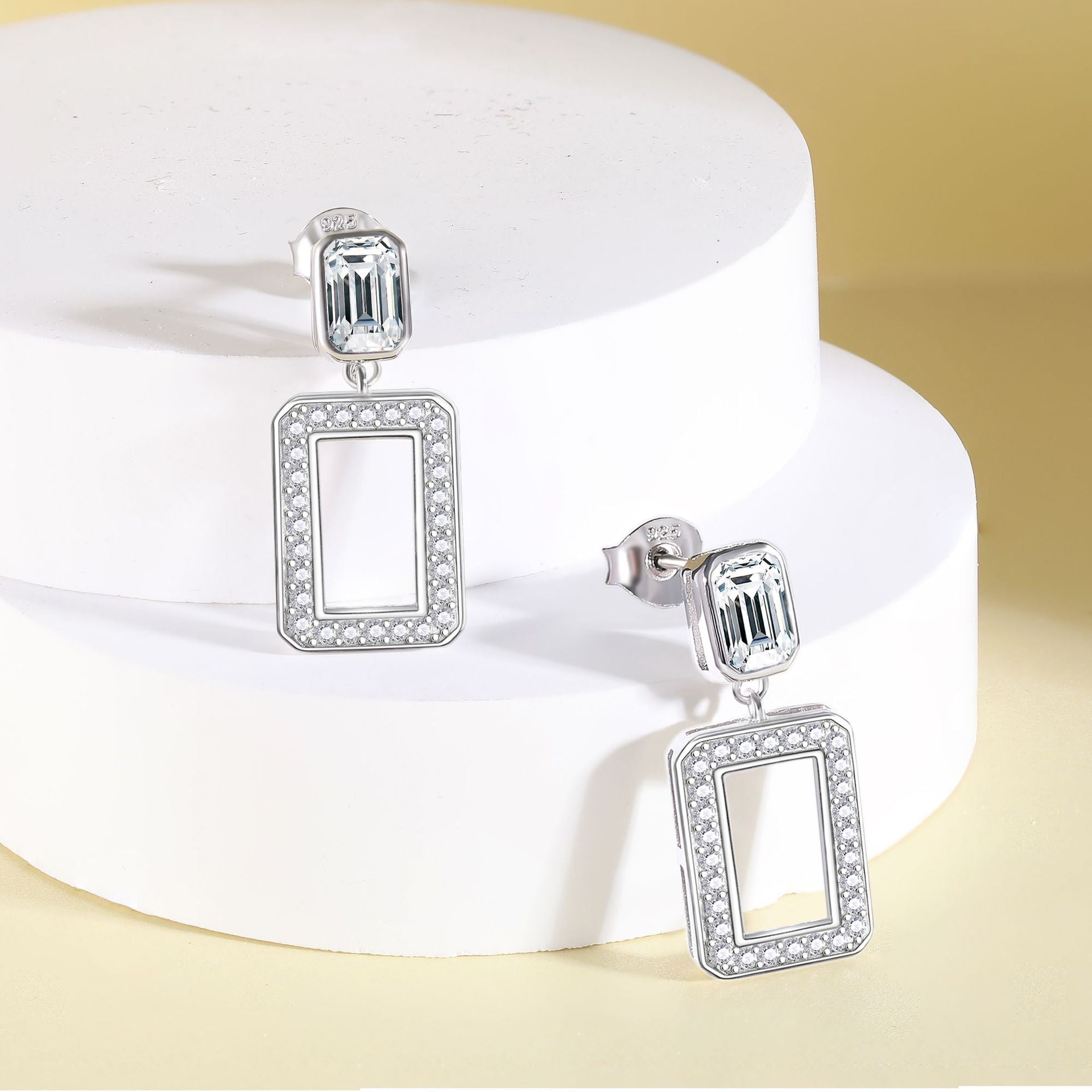 925 Silver Hollow Square Ring Tassel Earrings Square Necklace Bracelet