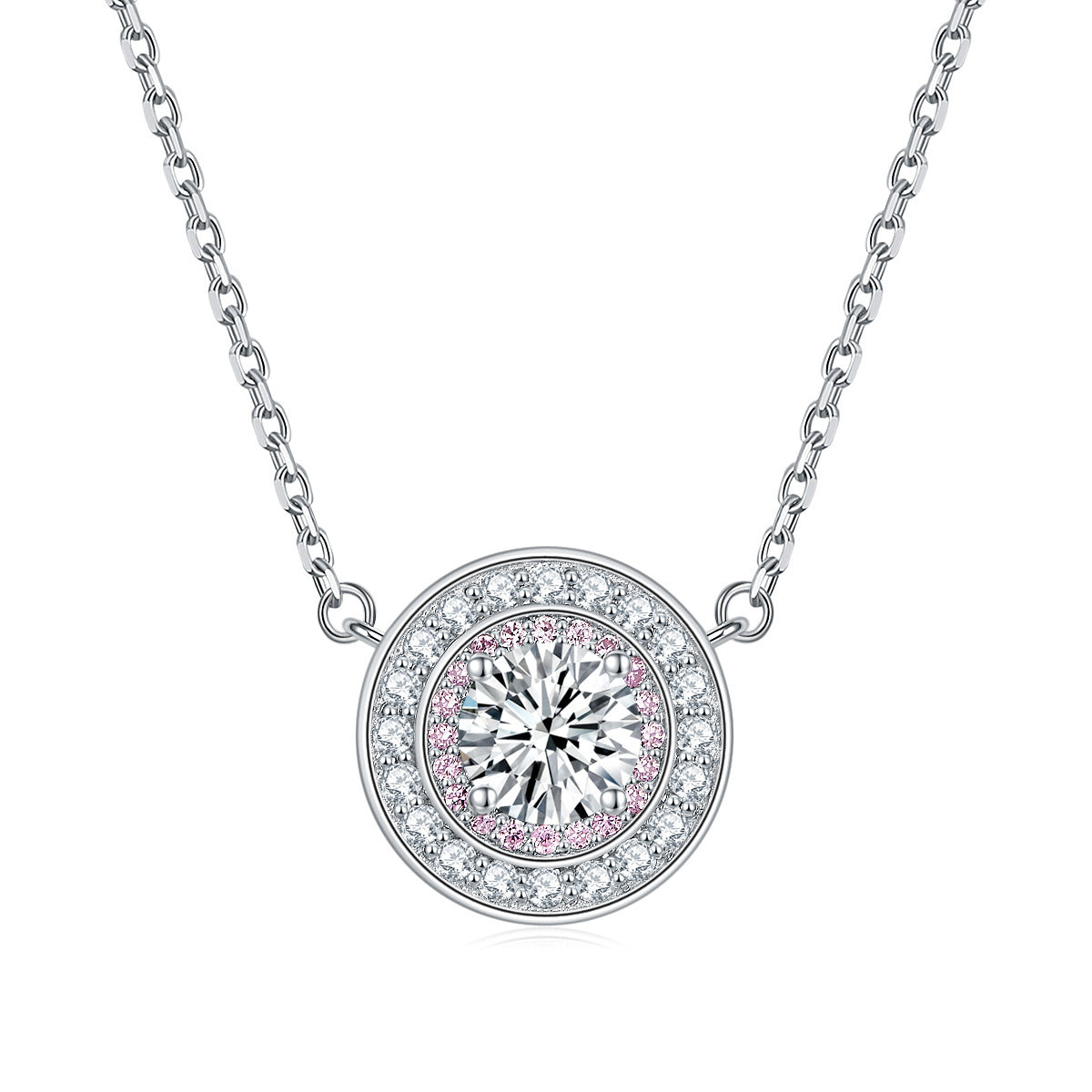 S925 Silver Color Gemstone Circle Necklace