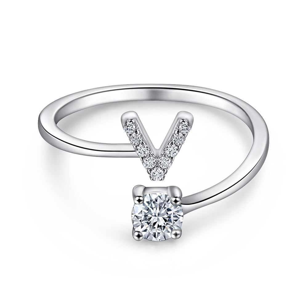 925 Silver Adjustable Letter Ring