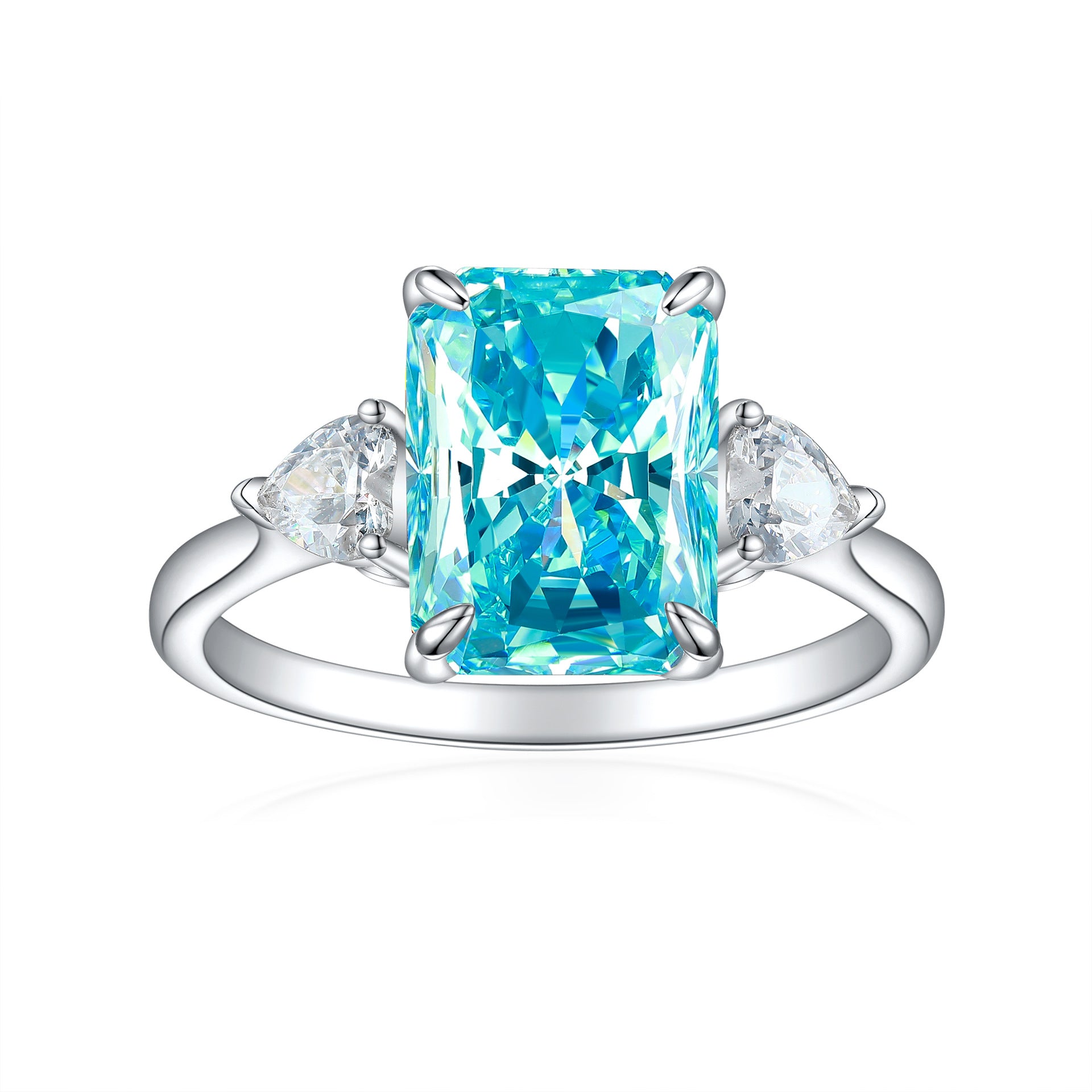 S925 Silver Flame-Cut Heart Ring - 8x11mm CZ